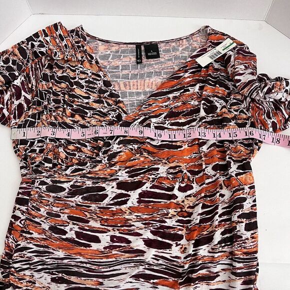 New Directions Top Size L Snake Print Faux Wrap V Neck‎ Side Chinched Blouse - Picture 7 of 14